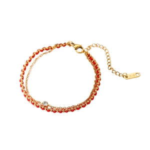Bracelet élégant pour femme en acier titane doré avec cordon rouge et zircon