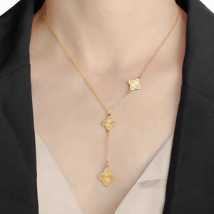 Light Luxury Titanium Steel Four Leaf Clover Tassel Necklace For Women Gold Plated Y Shape Flower Pendant Jewelry Gift