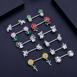 Set mit 11 verschiedenen Brustwarzenringen aus Edelstahl mit Zirkon- und Blumenmotiven