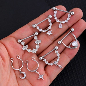 Tepelpiercing set van roestvrij staal met ster en maan zirkoon piercingsieraden