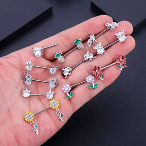Nippelpiercing Set aus Chirurgenstahl mit Zirkon-Tiermotiven wie Spinne und Hase