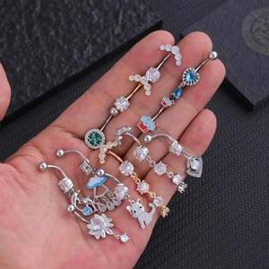 Mix aus Bauchnabelpiercings mit Zirkonia, Katzen- und Delfinmotiven aus Edelstahl
