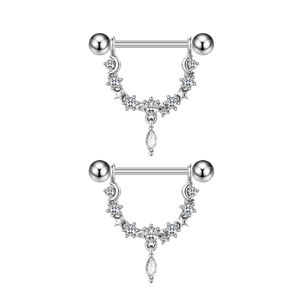 Ster en maan tepelpiercings met zirkonia hangers van gepolijst roestvrij staal