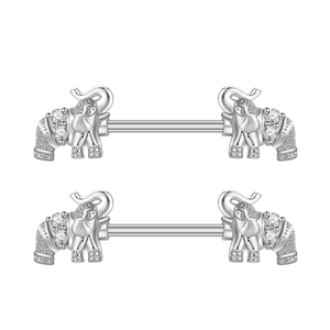 Detailansicht der Elefanten-Nippel-Barbells mit Silbermetall und Zirkonia-Steinen