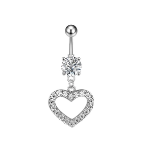 Piercing ombelico in acciaio con ciondolo a cuore traforato e pietre di zircone