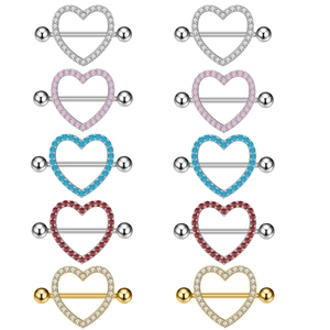 Fashion Heart Shape Copper Zirconia Nipple Rings For Women Sparkly Rhinestone Body Piercing Jewelry Heart Nipple Shields Barbell Rings