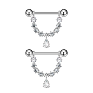 Detail van zilveren piercing sieraden met zirkoon ketting en peer-vormige hanger decoratie