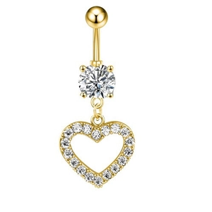 Piercing ombelico a cuore cavo dorato con zircone lucido in acciaio inossidabile di lusso