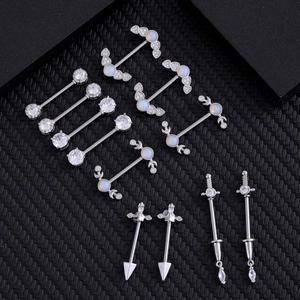 Set de 12 piercings para pezón de acero inoxidable con opale y circón, estilos variados