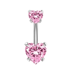 Elegante navelpiercing van roestvrij staal met roze hartvormige zirkonia stenen