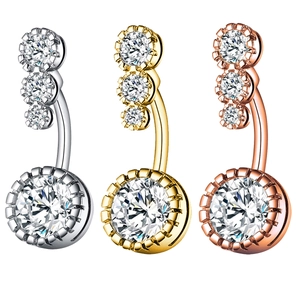 Stainless Steel Belly Button Ring Four Round Cubic Zirconia Curved Bar Navel Piercing Jewelry For Women Body Ornament