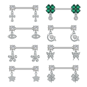 Stainless Steel Nipple Rings For Women Zirconia Butterfly Clover Heart Cross Evil Eye Flower Body Piercing Jewelry