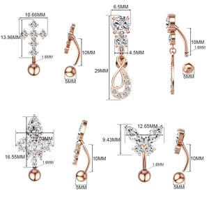 Spécifications de taille pour piercings de nombril en or rose avec breloques en zircone