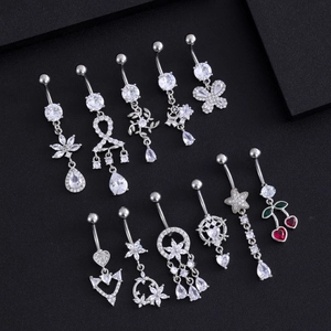 Set di piercing all'ombelico in acciaio inossidabile con ciondoli in zircone
