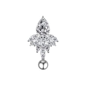 Piercing de nombril en acier avec zircons cubiques en forme de poire et de marquise