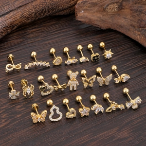 Minimalist Stainless Steel Zirconia Ear Bone Studs For Women Men Punk Butterfly Heart Bear Spider Cross Star Piercing Jewelry