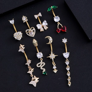 Bauchpiercing-Set aus vergoldetem Edelstahl mit Zirkonia-Schmetterling und Kronenform