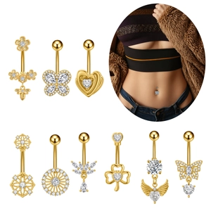 Stainless Steel Zirconia Belly Ring Heart Butterfly Bee Angel Wing Piercing Navel Stud Fashion Body Jewelry For Women