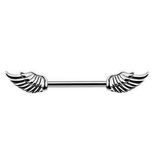 Silberner Brustwarzenpiercing-Stab aus Edelstahl mit symmetrischem Federflügel-Design
