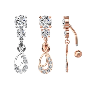 Détails du piercing de nombril en acier avec zircone en argent et or rose poli