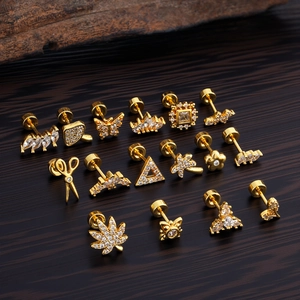 Pendientes de Botón Helix de Acero Inoxidable con Zirconia Tornillo Plano Corazón Estrella Mariposa Oro Plata Joyería de Piercing Mujer