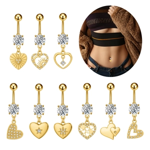 Piercing de Ombligo de Corazón de Acero Inoxidable para Mujer Oro Plata Circonia Joyas de Piercing de Ombligo Accesorio Regalo