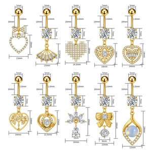 Set de piercings para ombligo en oro con corazón, árbol de la vida y detalles de circón