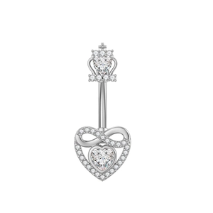 Eleganter Bauchnabelpiercing aus Edelstahl mit Krone und Unendlichkeits-Herz-Zirkonia