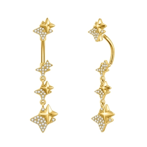 Detailansicht goldener Bauchnabelpiercing Stern mit Zirkonia und Schraubverschluss