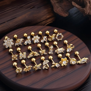 Exquisite Stainless Steel Zircon Cartilage Stud Earrings With Screw Ball Back Copper Micro Inlaid Piercing Jewelry for Women