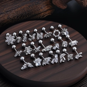 20-piece stainless steel stud earring set with zircon butterfly and heart shapes