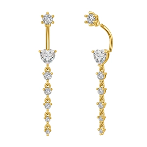 Detailansicht eines goldenen Bauchnabelpiercings mit Herzzirkonia und Quastenkette
