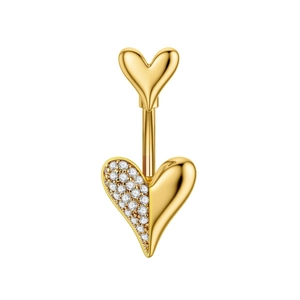 Piercing de ombligo de corazón dorado con pavé de circonitas y acabado en acero pulido