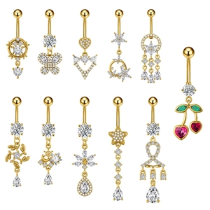 Piercing all'Ombelico in Acciaio Inossidabile per Donna Farfalla Cuore Ciliegia Luna Stella Strass Gioielli Corpo