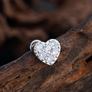 Minimalist heart-shaped tragus piercing stud with micro-pave cubic zirconia inlay
