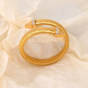 Lussuoso Bracciale Rigido Aperto a Spirale Tubogas in Acciaio Inossidabile Con Zirconia Intarsiata Estremità Triangolare Flessibile Gioielli Donna