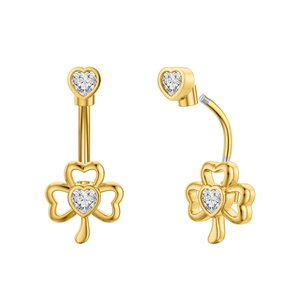 Detail of gold belly ring with clover heart pendant and internal screw thread structure