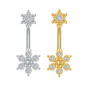 Set piercing ombelico bicolore argento e oro con fiori in zircone scintillante