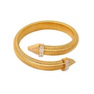 Bracciale rigido a spirale in acciaio inossidabile dorato con punte in zirconi