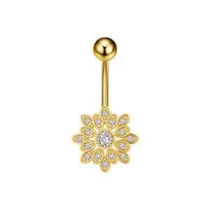 Piercing ombelico dorato con perline turchesi e corona di fiori a doppio strato chic