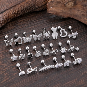 Minimalist silver surgical steel cartilage studs set with assorted zircon stone designs