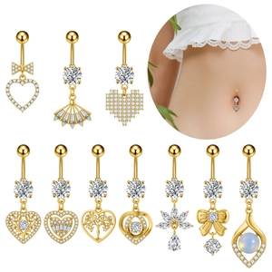 Piercing de Ombligo Curvo de Acero Inoxidable Con Zirconia Incrustada Corazón Árbol de la Vida Lazo Joyería para Mujer