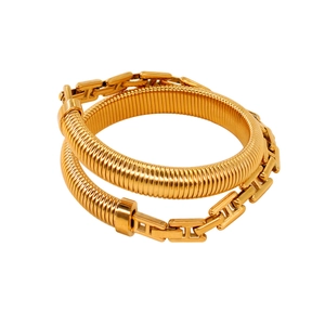 Chic 18K gold plated twisted snake tube and H-link chain bracelet for modern women