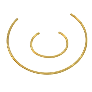 Minimalist 18K gold plated stainless steel choker and C-shaped open cuff bracelet set