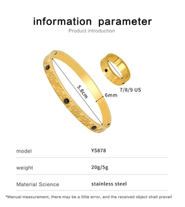 Tabella delle taglie per set bracciale in acciaio oro 18K e anello con zirconi