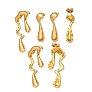 Irregular golden lava earrings with fluid design and polished mirror finish for women