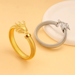 Lujosas pulseras de cabeza de dragón en acero inoxidable chapado en 18K oro y plata