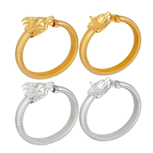 Brazaletes ajustables de acero inoxidable con cabeza de leopardo y dragón en oro y plata