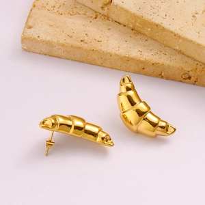 Boucles d'oreilles créoles croissant en acier inoxydable plaqué or 18 carats pour femme