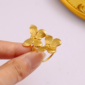 Minimalist 18K gold-plated titanium steel double butterfly open ring for women